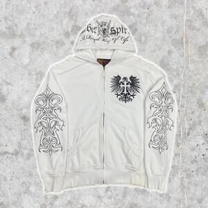 Y2K Tribal Embroidered Rebel Spirit Heavyweight Zip Up Hoodie